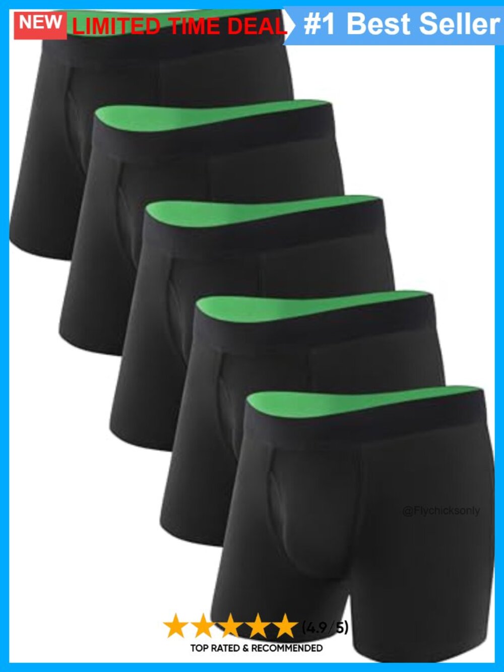 Men's Washable Incontinence Boxer Briefs Cotton 80ml Absorbency 5 Pack
